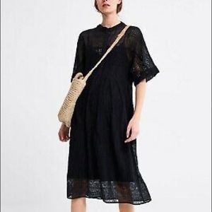Zara black midi dress witg embroidery